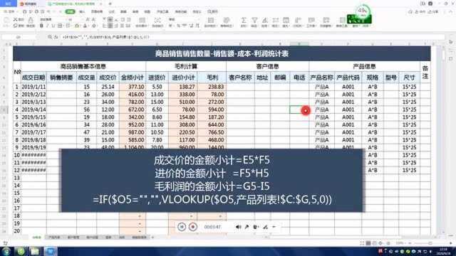 商品销售毛利润的计算管理,成交价销售价的计算,产品运营常用数据表