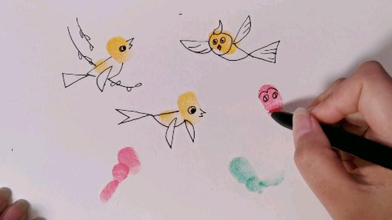 儿童手指画,用手指印画小鸟,感觉好简单耶