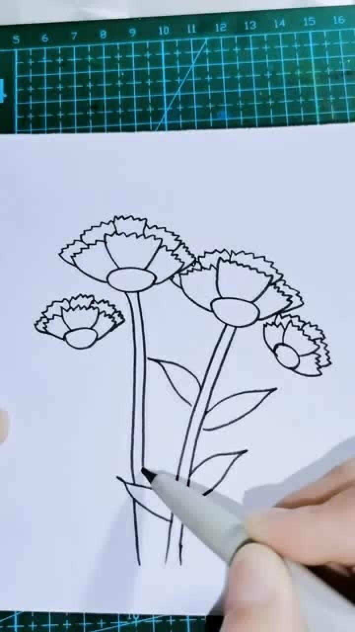 儿童简笔画,一簇花朵