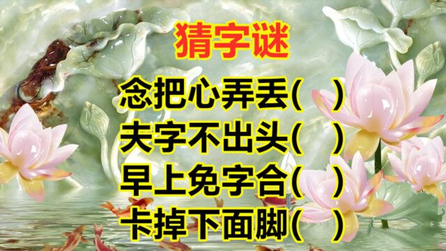 猜字谜:念把心弄丢,夫字不出头,高手一眼看出答案