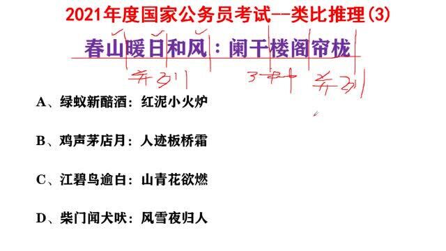 2021国家公务员考试,类比推理3,春山暖日和风:阑干楼阁帘栊