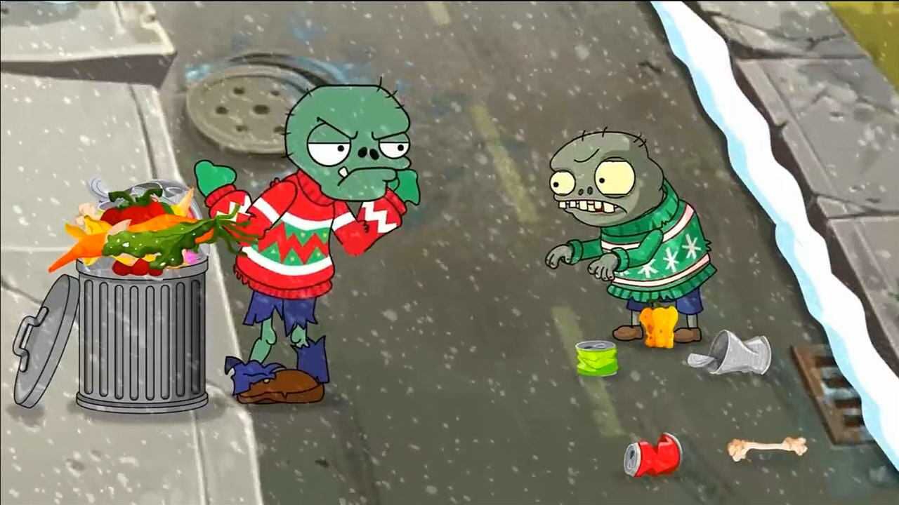 僵尸太凄惨了,僵尸圣诞节到了,但是小僵尸在翻垃圾桶找吃的!