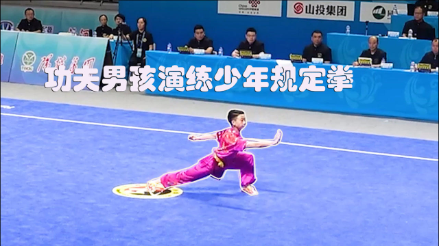 小男孩演练少年规定拳,动作标准有力,精气神特足