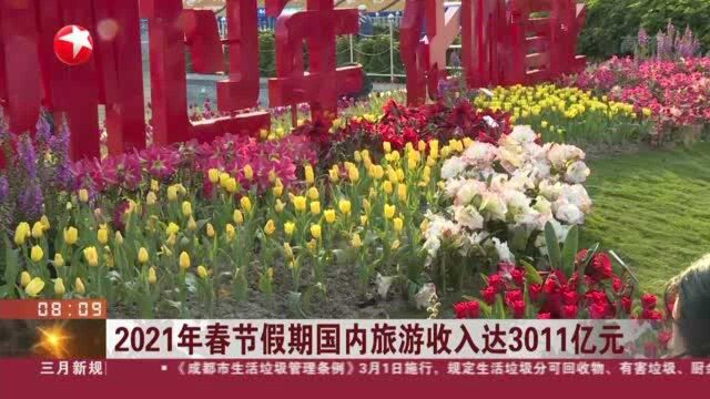 2021年春节假期国内旅游收入达3011亿元