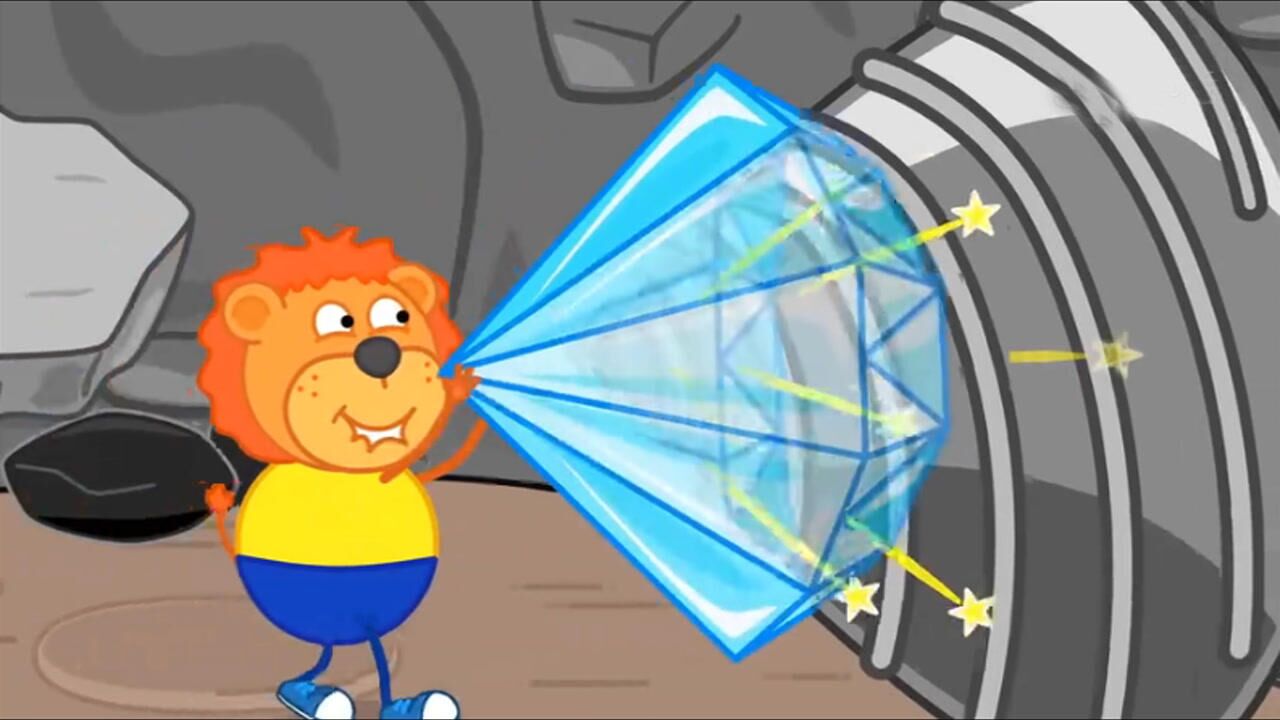 小狮子为钻洞车装上钻石钻头,趣味卡通儿童简笔画