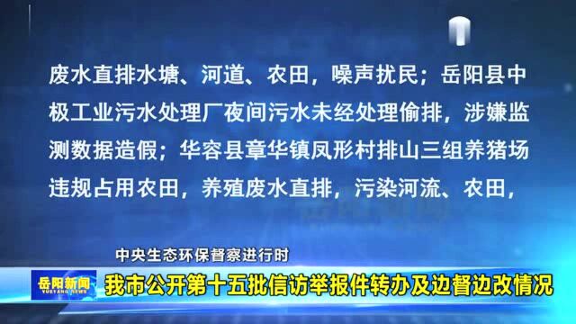 岳阳市公开第十五批信访举报件转办及边督边改情况