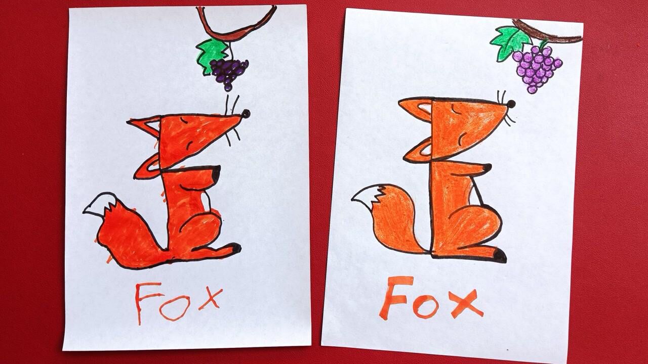 字母f画fox狐狸,字母简笔画一学就会,绘画英语启蒙