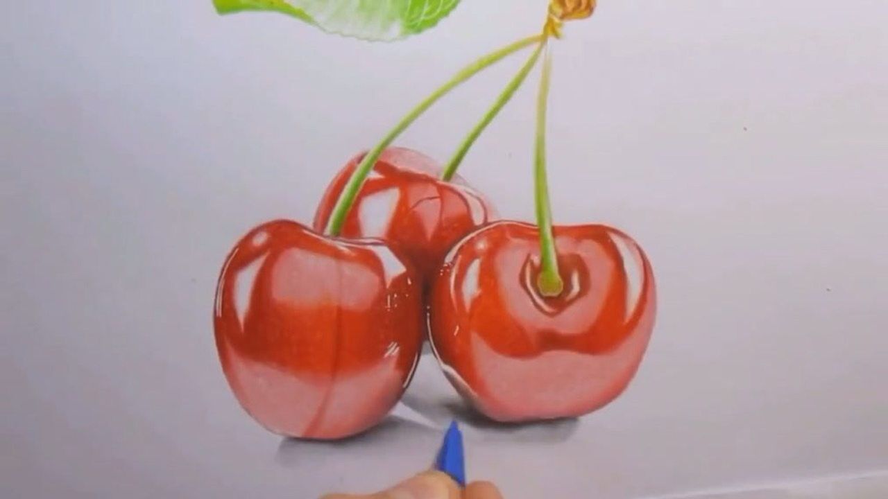 超写实彩铅 樱桃#彩铅 #写实画