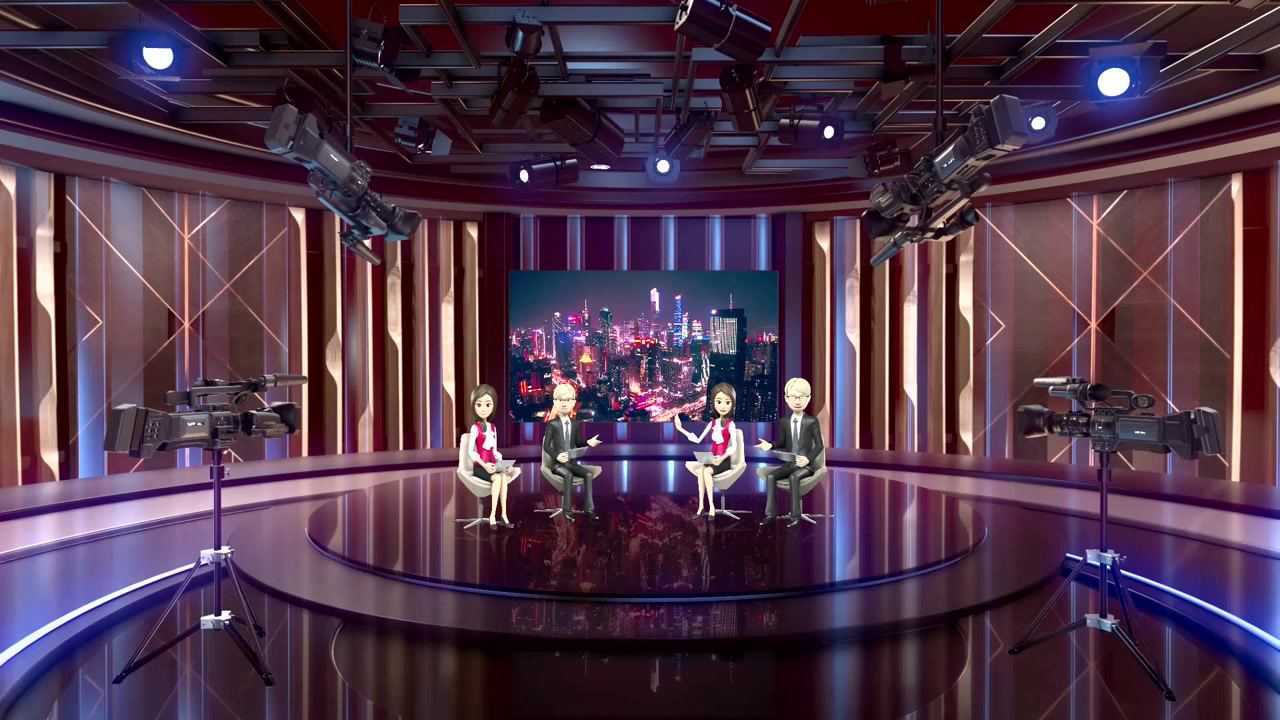 vmix虚拟集 访谈解说评论教学网课现场直播演播室背景四镜头多人2k