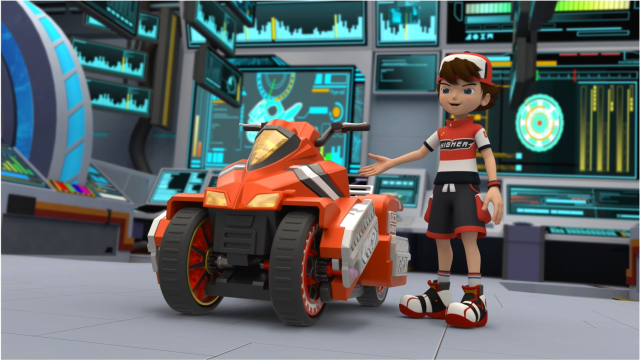 魔幻陀螺5灵哲和怪博士研发出新的四轮陀螺绯红彗星