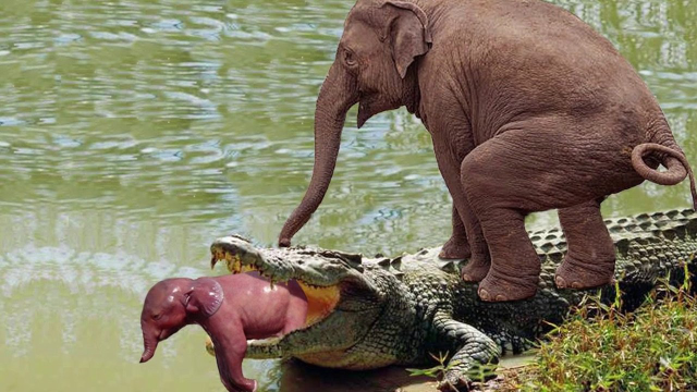 多大仇大象踩扁鳄鱼还疯狂虐尸