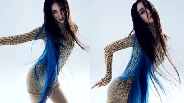 Angelababy酷美大片释出 孔雀蓝长发挑染造型酷飒 性感S曲线迷人