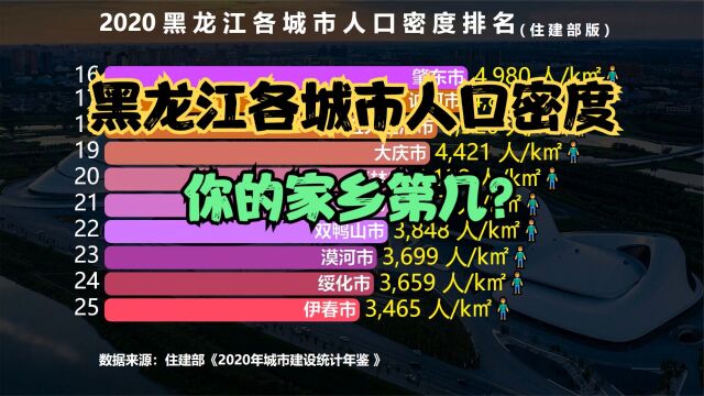 黑龙江33个城市人口密度排名,鹤岗第10,牡丹江第4,前三是哪?