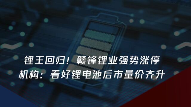 锂王回归!赣锋锂业强势大涨 机构:看好锂电后市量价齐升