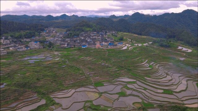 贵州最美梯田层层叠叠美如画,高空俯瞰线条优美