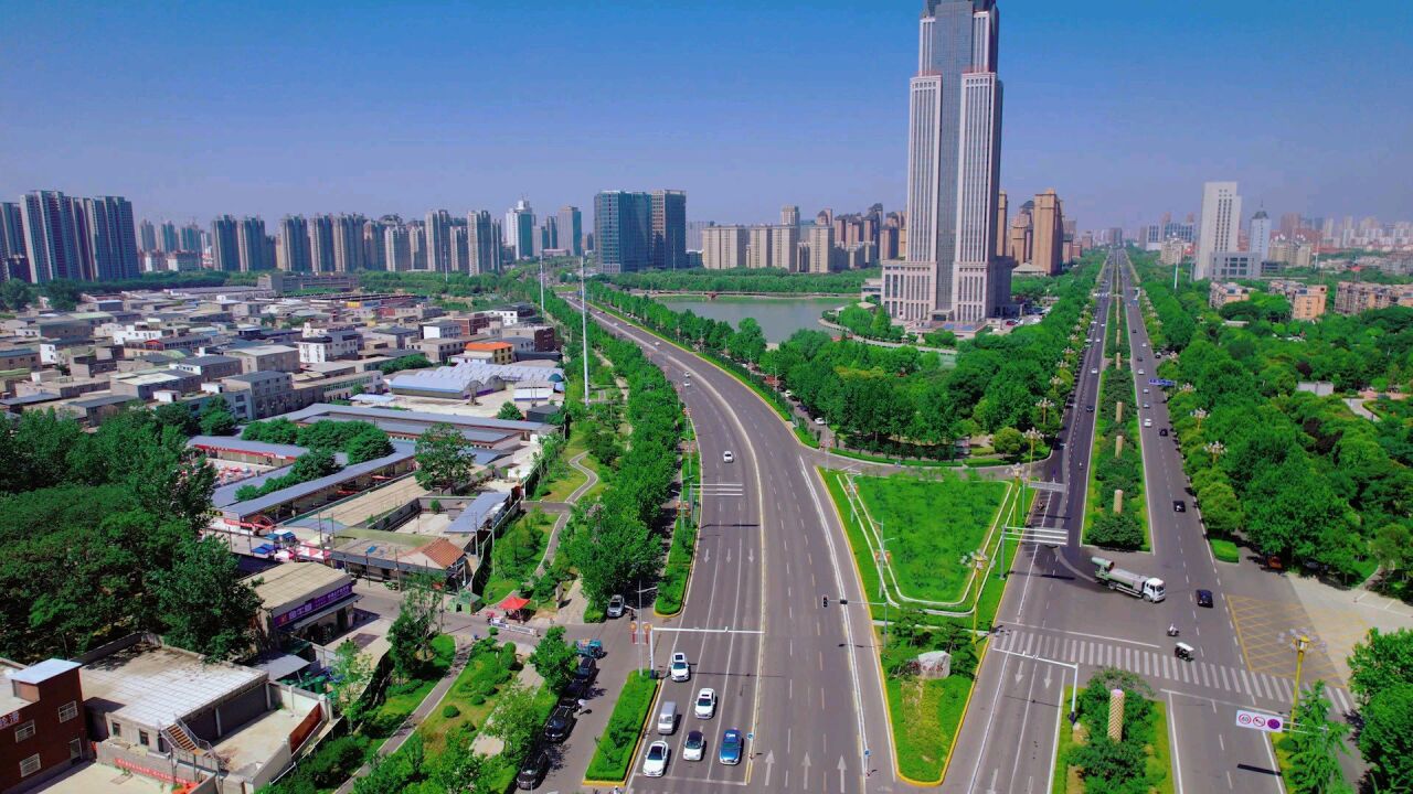 航拍许昌莲城大道(学院北路段)夏日美丽街景