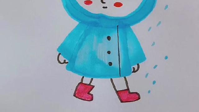用字母o画穿雨衣的小孩,你那里下雨了吗?
