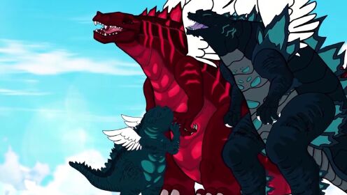 哥斯拉动画系列:天使哥斯拉vs恶魔哥斯拉给小哥斯拉的爱!