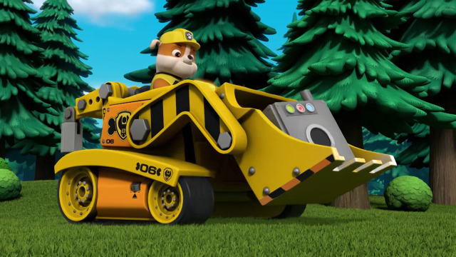 汪汪队工程车小砾技能多多,可做推土机,挖掘机,搅拌车,吊车还有碎石机