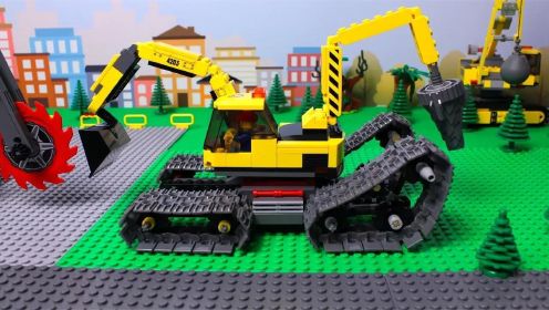 乐高挖掘机，拖拉机，自动倾卸卡车和装载机儿童建筑玩具车