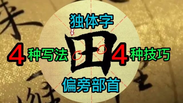 书法练习毛笔字,田字只用1种写法就错了,作为独体字和偏旁部首,书法家教你4种写法