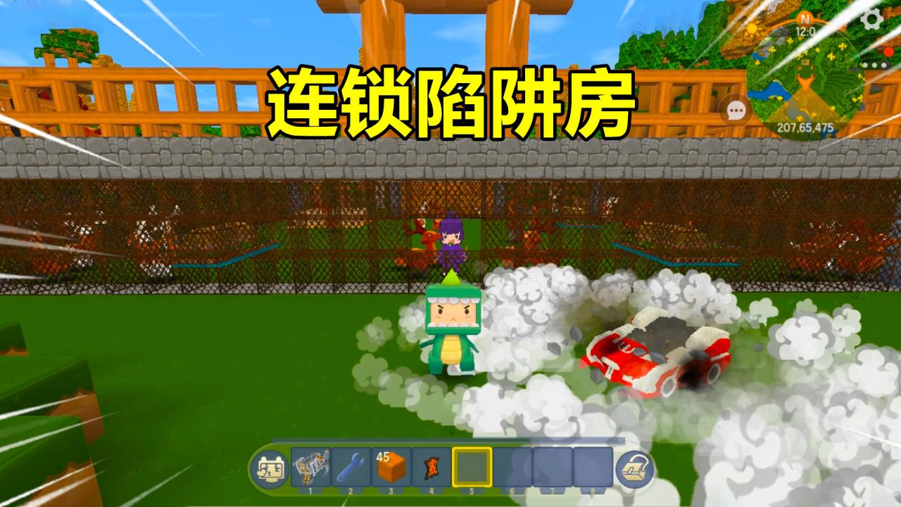 迷你世界:忆涵建连锁陷阱房!车会爆炸终点是岩浆,还有电网猪圈