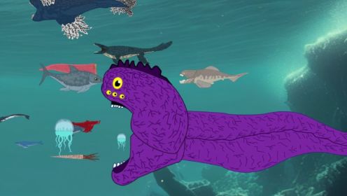 进化成功的深渊玛雅海怪却被蝌蚪巨鲲给吞掉 #原创动画 #巨鲲 #哥斯拉 #海洋生物