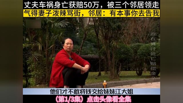 丈夫车祸身亡获赔50万,被三个邻居领走,气得妻子泼辣骂街,邻居:有本事去告我, 1