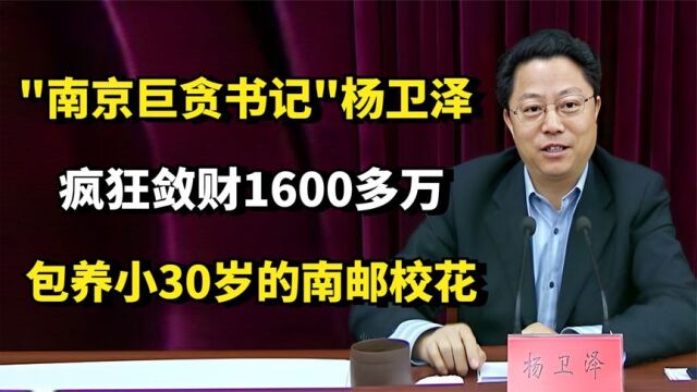 南京巨贪书记杨卫泽,疯狂敛财1600多万,包养小30岁的南邮校花