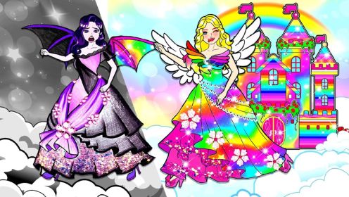 剪纸动画：暗黑天使变成了彩色，彩虹天使用魔法药水帮她恢复原样