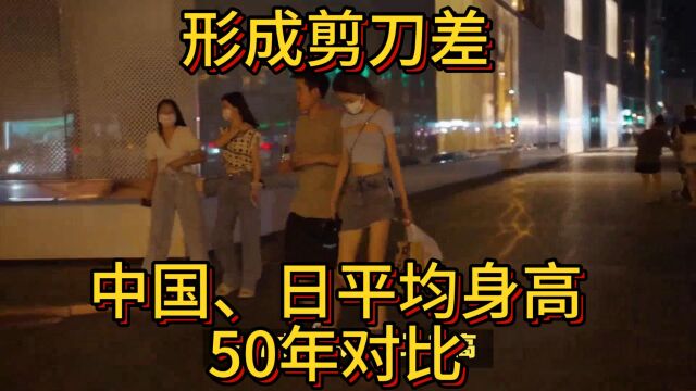 形成剪刀差中国、日平均身高50年对比