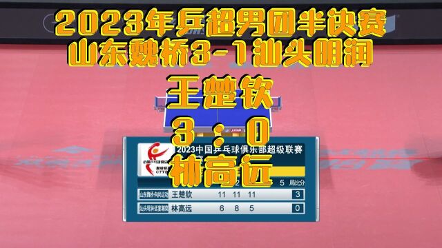 2023年乒超男团半决赛山东魏桥31汕头明润:王楚钦30林高远