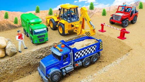 工程车玩具：绿卡车恶作剧打扰别人睡觉，被追赶掉进大坑该怎么办？