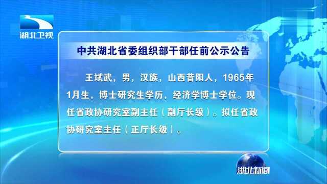 中共湖北省委组织部干部任前公示公告