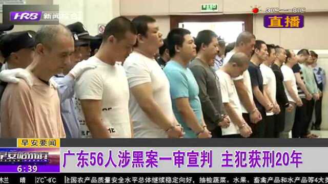 广东56人涉黑案一审宣判 主犯获刑20年