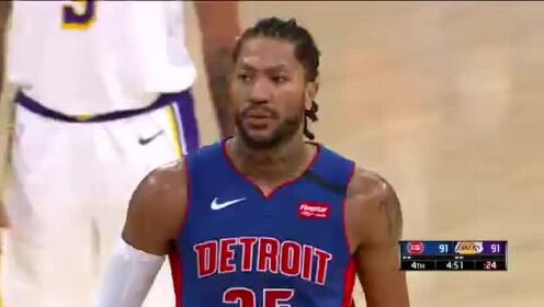 《NBA全场回放》【回放】活塞vs湖人第4节 罗斯大回环拉杆上反篮