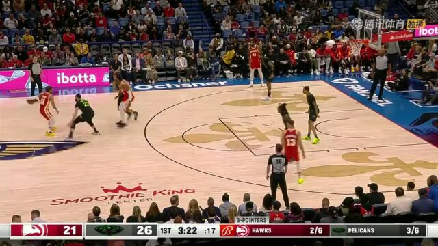 NBA常规赛：老鹰vs鹈鹕第1节英文原声回放