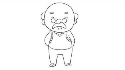 穿背心的老爷爷儿童亲子简笔画