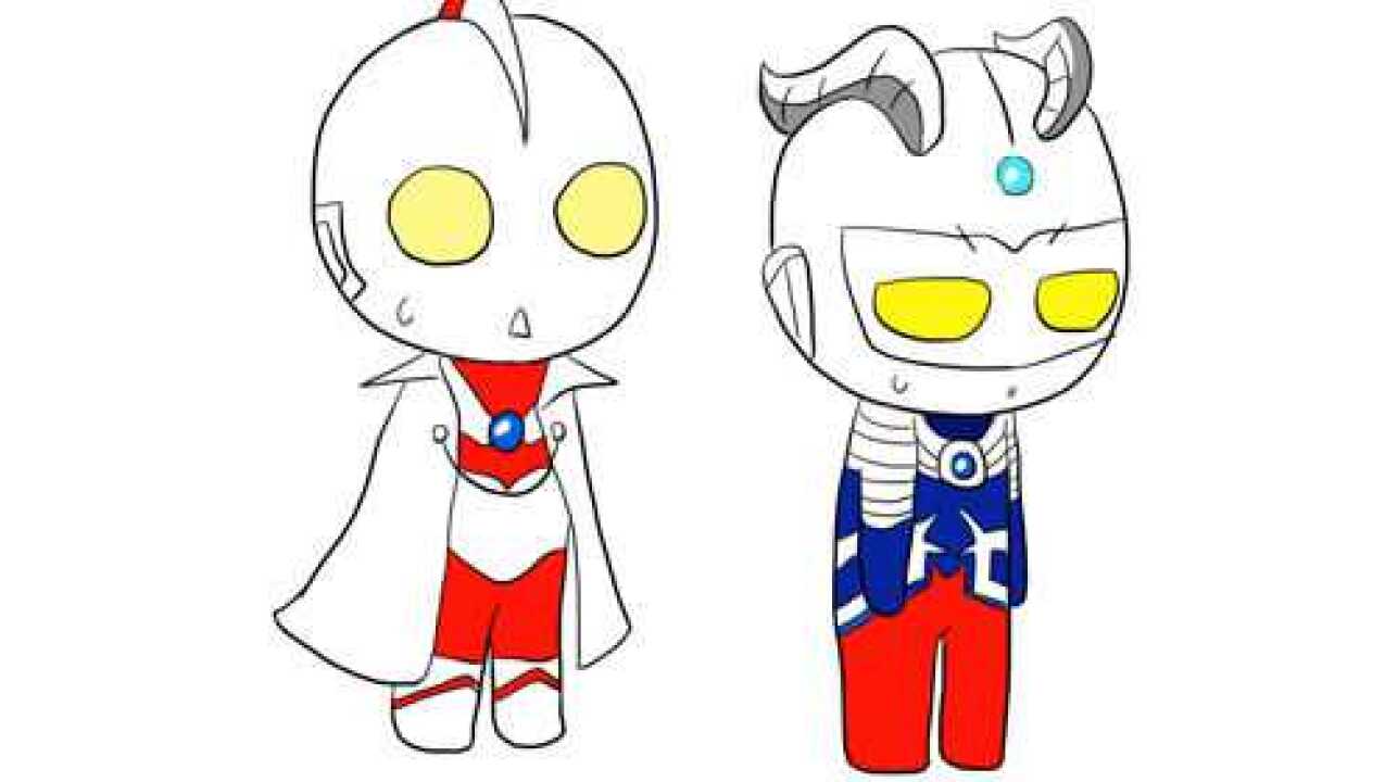 可爱的q版初代奥特曼与赛罗奥特曼组合卡通简笔画