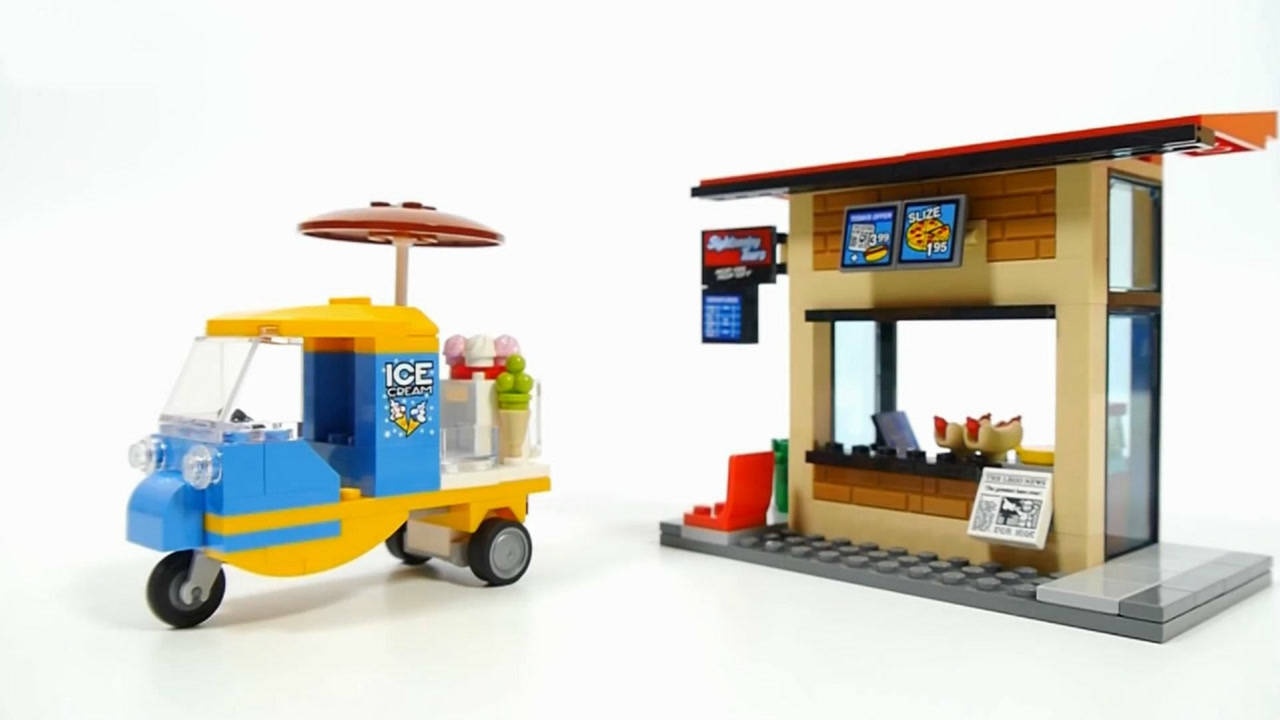 搭建乐高积木城市系列60200 繁华大都市的双层巴士和街头小吃店