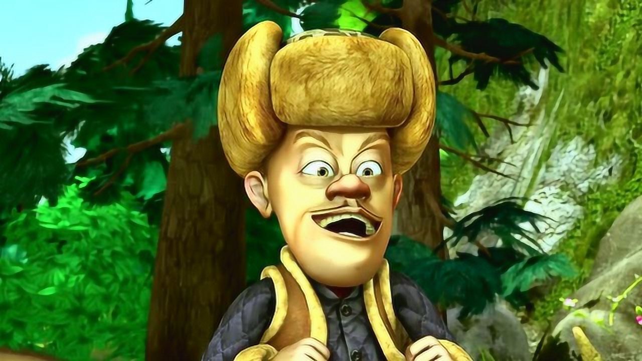 光头强准备撬开矿洞的石头准备找一台挖掘机来开采金矿