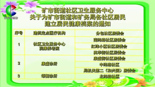 关于为矿市街道和矿务局各社区居民建立居民健康档案的通知