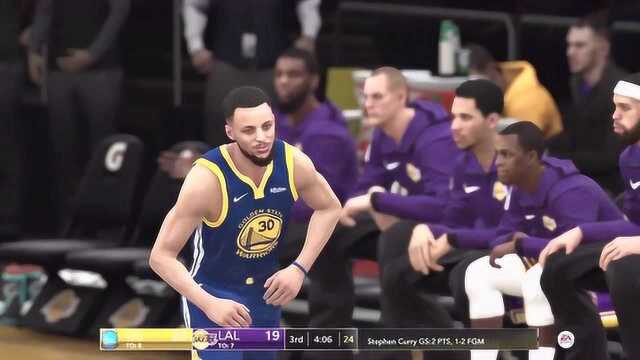 篮球游戏《NBA LIVE 19》洛杉矶湖人 vs 金州勇士全场比赛视频