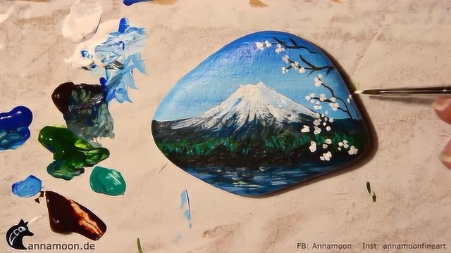 石头画视频教程,富士山风景