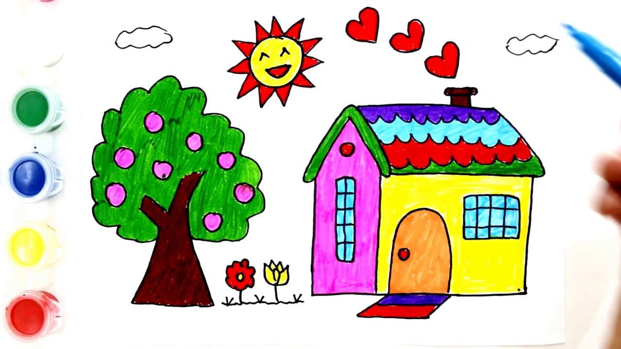 趣味简笔画:画漂亮房子和大树