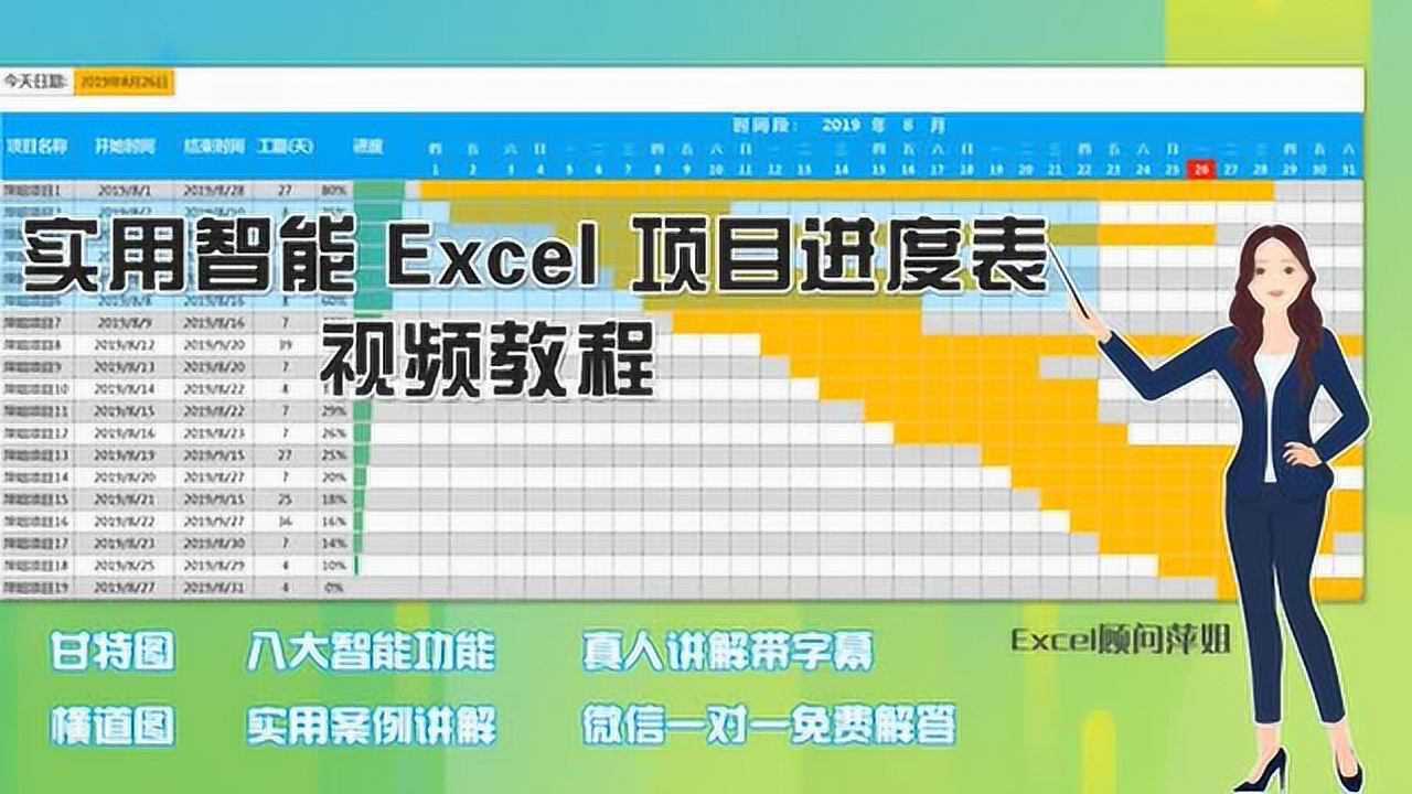 Excel智能实用项目进度表甘特图横道图教程视频_高清