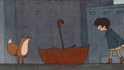 治愈短片《再见雨天》：下雨城市突然出现小狐狸，男孩还借伞给它