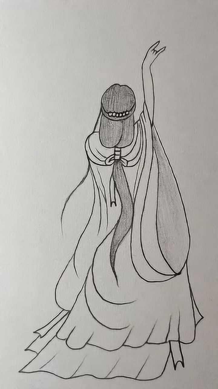 简笔画画正在跳舞的古代女子背影