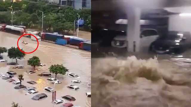 广东多地暴雨!实拍:积水严重车辆被淹没 有人开船上街!