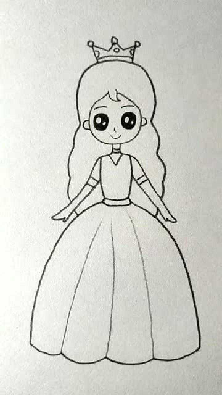 画戴着皇冠的小公主简单几步就学会